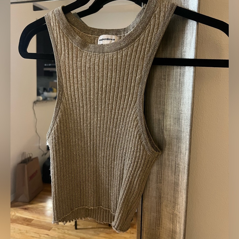 Superdown Sparkle Knit Gold Crop Top